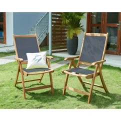 Lot De 2 Fauteuils En Bois D'acacia FSC Et Textilene - Gris
