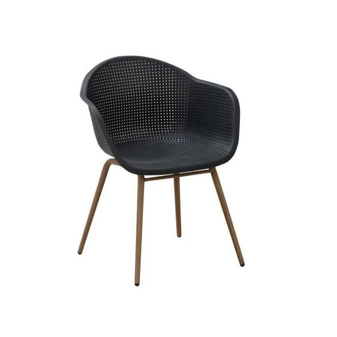 Lot De 2 Fauteuils Scandinave - Assise En Plastique, Pied En Acier - Noir Anthracite - Décor Bois Naturel 1 Lot De 2 Fauteuils Scandinave - Assise En Plastique, Pied En Acier - Noir Anthracite - Décor Bois Naturel