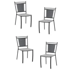 Lot De 4 Chaises A Manger De Jardin - Style Zellige - Acier Thermolaqué + Textilene - 50 X 59 X 91 Cm