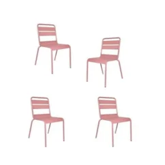 Lot De 4 Chaises De Jardin - Acier - Rose