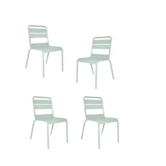 Lot De 4 Chaises De Jardin - Acier - Vert Céladon