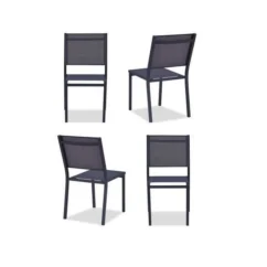 Lot De 4 Chaises De Jardin En Aluminium Assise Textilene - 48 X 56 X 87 Cm - Gris