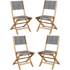 Lot De 4 Chaises De Jardin En Bois D'acacia FSC Et Assise Textilene - 50 X 57 X 90 Cm - Gris