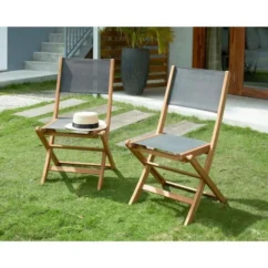 Lot De 4 Chaises De Jardin En Bois D'acacia FSC Et Assise Textilene - 50 X 57 X 90 Cm - Gris -Chair Soldes Boutique lot de 4 chaises de jardin en bois d acacia fsc et assise textilene 50 x 57 x 90 cm gris 3612408316217 781019