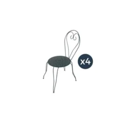 Lot De 4 Chaises De Jardin Romantique Empilable En Fer Forgé - Vert/Gris