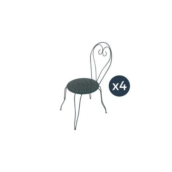 Lot De 4 Chaises De Jardin Romantique Empilable En Fer Forgé - Vert/Gris 1 Lot De 4 Chaises De Jardin Romantique Empilable En Fer Forgé - Vert/Gris