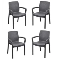Lot De 4 Fauteuil Empilable REGINA En Résine Tréssée - Gris Anthracite