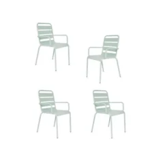 Lot De 4 Fauteuils De Jardin - Acier - Vert Céladon
