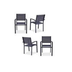 Lot De 4 Fauteuils De Jardin En Aluminium Assise Textilene - 57 X 56 X 87 Cm - Gris