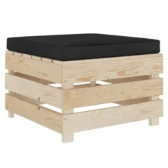 Pouf De Jardin Coussin Noir Et Palette Pin Massif Clair Inech