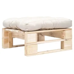 Pouf De Jardin Polyester Beige Et Pin Massif Clair Veelra