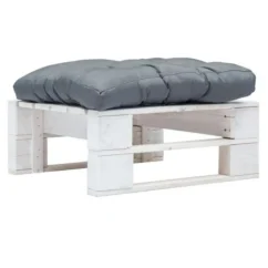 Pouf De Jardin Polyester Gris Et Pin Massif Blanc Vralee