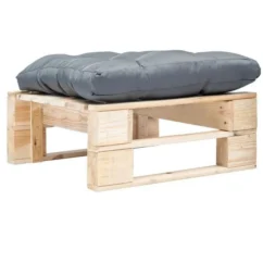 Pouf De Jardin Polyester Gris Et Pin Massif Clair Veelra