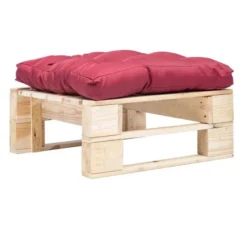 Pouf De Jardin Polyester Rouge Et Pin Massif Clair Veelra