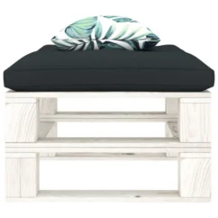 Repose-pied Palette Avec Coussin Anthracite Et Fleur Bois -Chair Soldes Boutique repose pied palette avec coussin anthracite et fleur bois 8719883902197 1490673