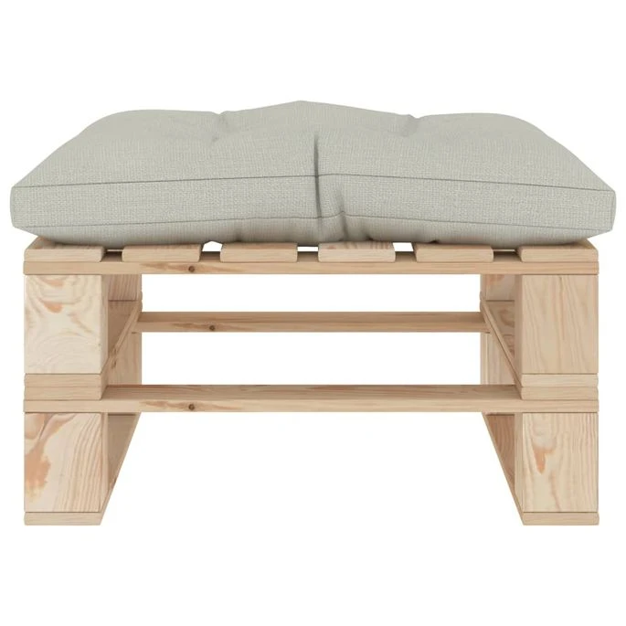 Repose-pied Palette De Jardin Avec Coussin Beige Bois 2 Repose-pied Palette De Jardin Avec Coussin Beige Bois – Image 2