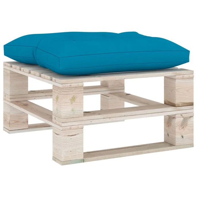 Repose-pied Palette De Jardin Avec Coussin Bleu Bois De Pin 2 Repose-pied Palette De Jardin Avec Coussin Bleu Bois De Pin – Image 2