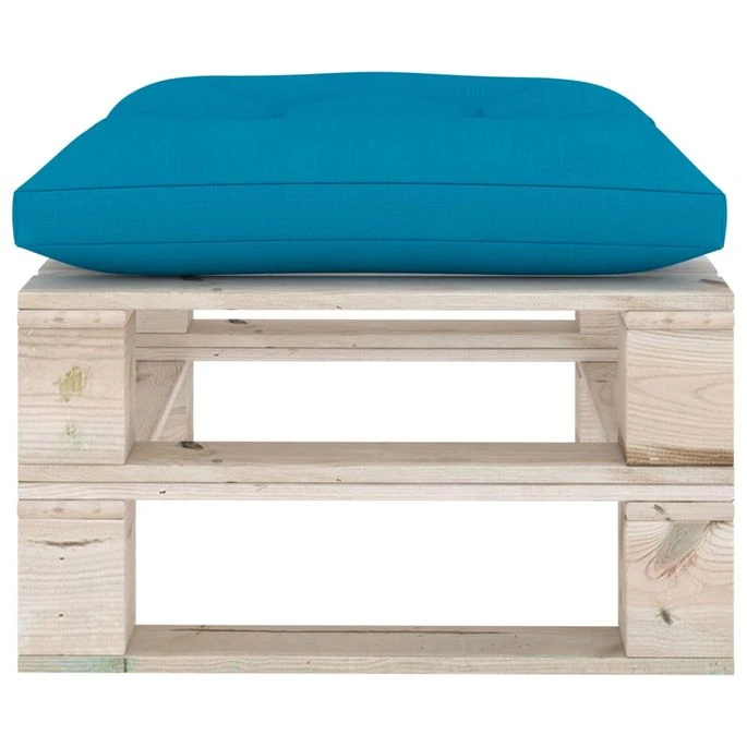 Repose-pied Palette De Jardin Avec Coussin Bleu Bois De Pin 3 Repose-pied Palette De Jardin Avec Coussin Bleu Bois De Pin – Image 3