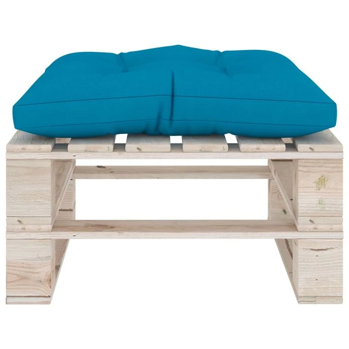 Repose-pied Palette De Jardin Avec Coussin Bleu Bois De Pin 4 Repose-pied Palette De Jardin Avec Coussin Bleu Bois De Pin – Image 4