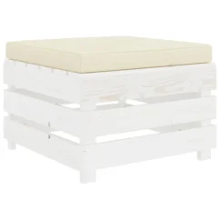 Repose-pied Palette De Jardin Avec Coussin Crème Bois