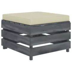 Repose-pied Palette De Jardin Avec Coussin Crème Bois 2