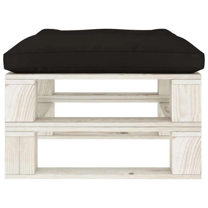 Repose-pied Palette De Jardin Avec Coussin Noir Bois 3 Repose-pied Palette De Jardin Avec Coussin Noir Bois – Image 3