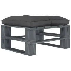 Repose-pied Palette De Jardin Avec Coussin Noir Bois 2