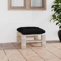 Repose-pied Palette De Jardin Avec Coussin Noir Bois De Pin
