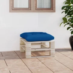 Repose-pied Palette De Jardin Et Coussin Bleu Royal Bois De Pin