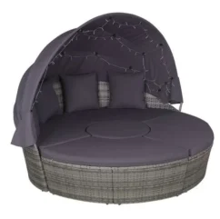 Salon De Jardin à LED 4 Pièces Résine Tressée Et Tissu Gris Uvo