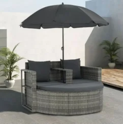 Salon De Jardin Avec Parasol Résine Tressée Et Tissu Gris Uvo -Chair Soldes Boutique salon de jardin avec parasol resine tressee et tissu gris uvo 3666722560955 383574