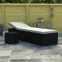 Set Chaise Longue Et Table Tissu Beige Et Résine Noire Viali -Chair Soldes Boutique set chaise longue et table tissu beige et resine noire 3666722554381 389580