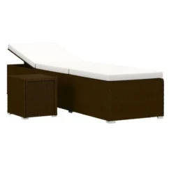 Set Chaise Longue Et Table Tissu Blanc Et Résine Marron Viali