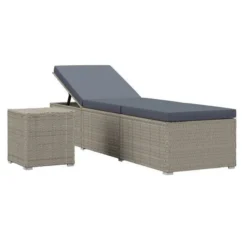 Set Chaise Longue Et Table Tissu Et Résine Tressée Gris Viali