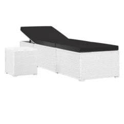 Set Chaise Longue Et Table Tissu Noir Et Résine Blanche Viali
