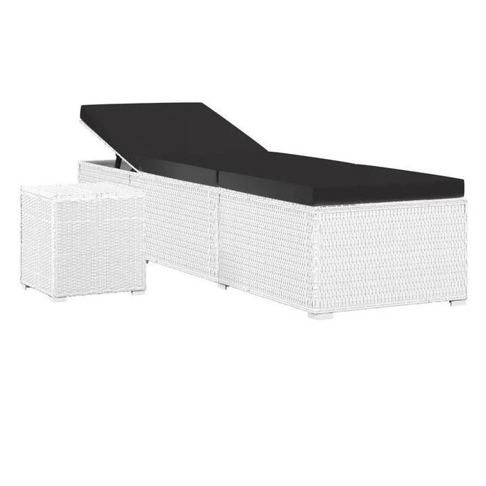 Set Chaise Longue Et Table Tissu Noir Et Résine Blanche Viali 1 Set Chaise Longue Et Table Tissu Noir Et Résine Blanche Viali