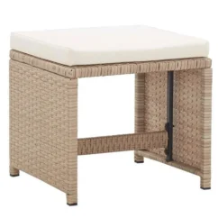 Tabouret De Jardin Tissu Crème Et Résine Beige Reli - Lot De 2