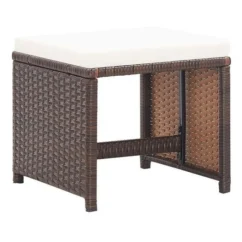 Tabouret De Jardin Tissu CrÚme Et Résine Marron Reli - Lot De 2