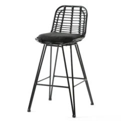 Tabouret Haut De Jardin Rotin Synthétique Et Métal Noir Ousfa