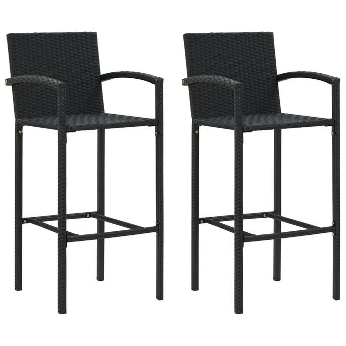 Tabourets De Bar 2 Pcs Noir Résine Tressée 1 Tabourets De Bar 2 Pcs Noir Résine Tressée