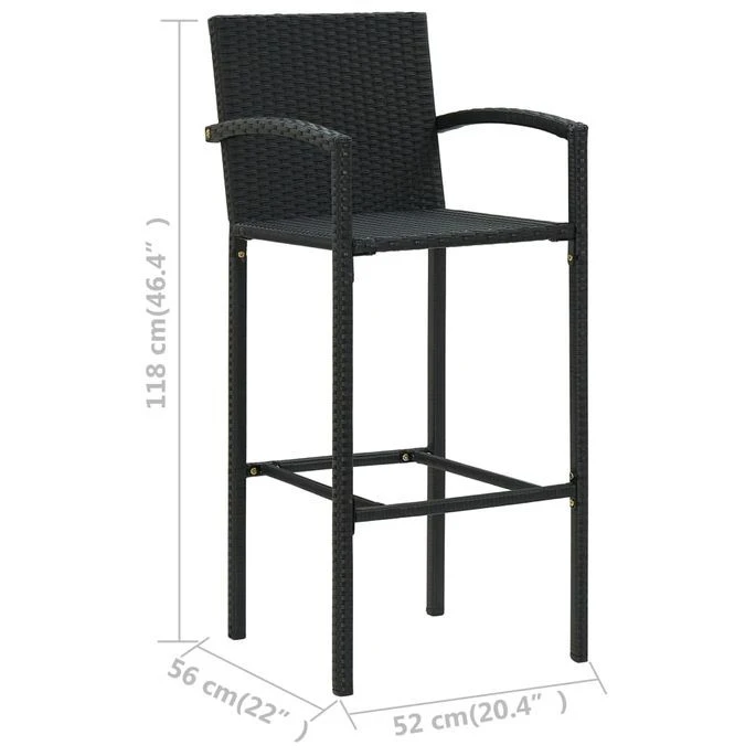 Tabourets De Bar 2 Pcs Noir Résine Tressée 8 Tabourets De Bar 2 Pcs Noir Résine Tressée – Image 8