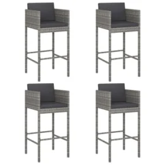 Tabourets De Bar 4 Pcs Avec Coussins Gris Résine Tressée