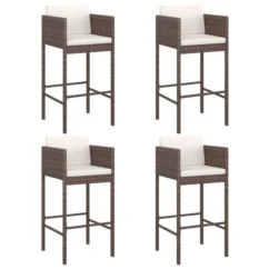 Tabourets De Bar 4 Pcs Avec Coussins Marron Résine Tressée