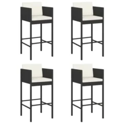 Tabourets De Bar 4 Pcs Avec Coussins Noir Résine Tressée