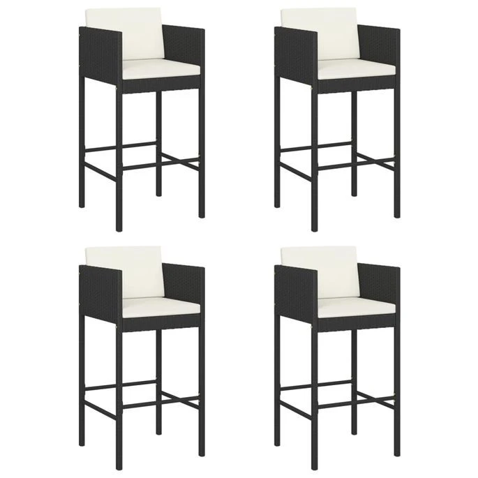 Tabourets De Bar 4 Pcs Avec Coussins Noir Résine Tressée 1 Tabourets De Bar 4 Pcs Avec Coussins Noir Résine Tressée