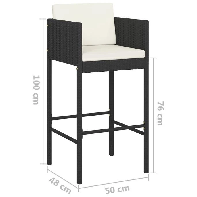 Tabourets De Bar 4 Pcs Avec Coussins Noir Résine Tressée 7 Tabourets De Bar 4 Pcs Avec Coussins Noir Résine Tressée – Image 7