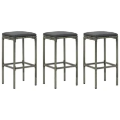 Tabourets De Bar Avec Coussins 3 Pcs Gris Résine Tressée