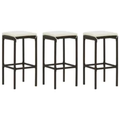 Tabourets De Bar Avec Coussins 3 Pcs Marron Résine Tressée