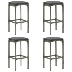 Tabourets De Bar Avec Coussins 4 Pcs Gris Résine Tressée