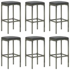 Tabourets De Bar Avec Coussins 6 Pcs Gris Résine Tressée